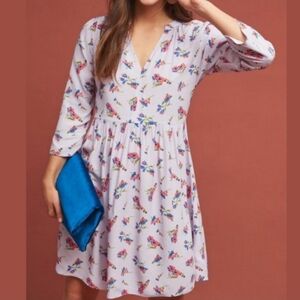 Anthropologie Maeve Juno Purple Lavender Floral Printed Mini Dress